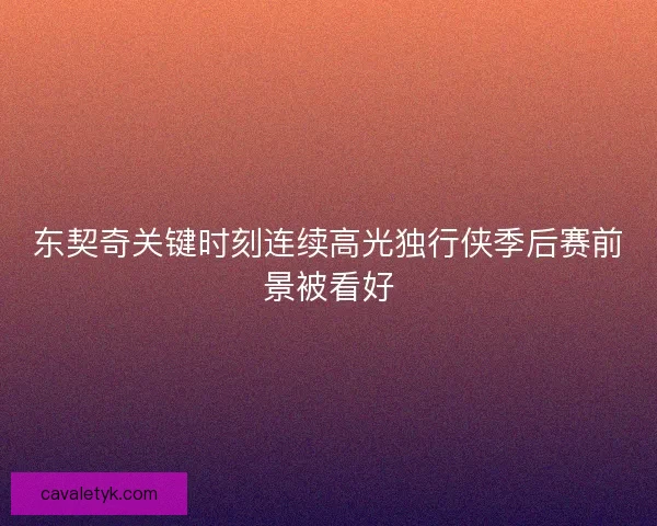 东契奇关键时刻连续高光独行侠季后赛前景被看好